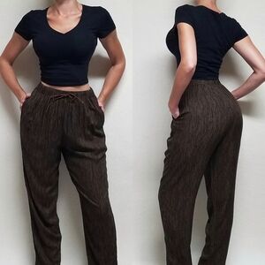 80s Vintage Alfred Dunner Brown Bark Print High Rise Tie-Waist Cargo Pants 14
